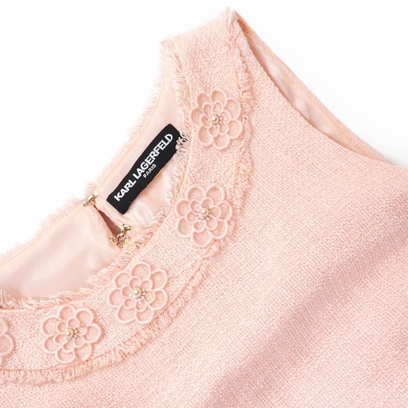 Karl Lagerfeld Paris Pink Tweed Floral Collar Shift Dress Size 6 - Picture 2 of 11